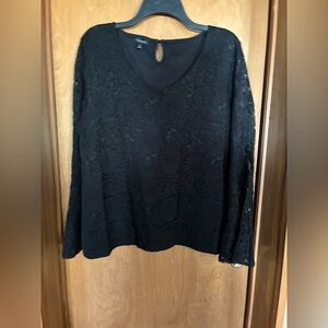Talbots Black Lace Long Sleeve Scoop Neck Top Whimsygoth Fairy Top XL